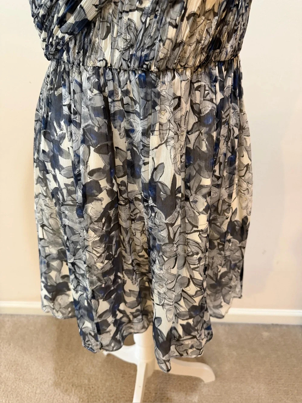 J Crew Lucienne Silk Chiffon Grey & Blue Floral Mini One Shoulder Dress Size 4